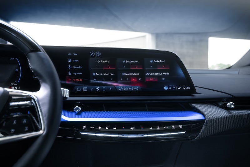 The 2026 OPTIQ-V Display Screen Displaying the V-Mode Settings | Tom Clark Cadillac in Denton TX