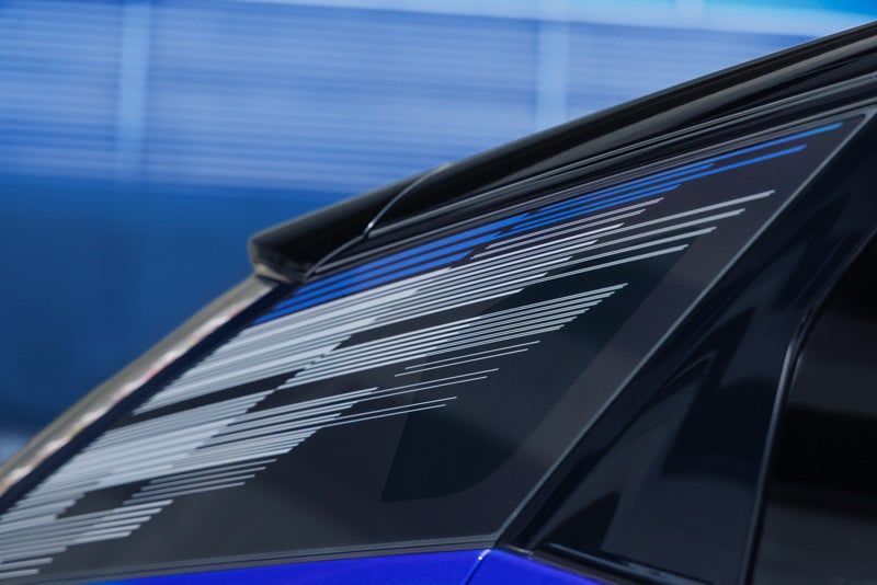 Close-up of the Modern Pattern on the 2026 OPTIQ-V Rear Quarter Glass | Tom Clark Cadillac in Denton TX