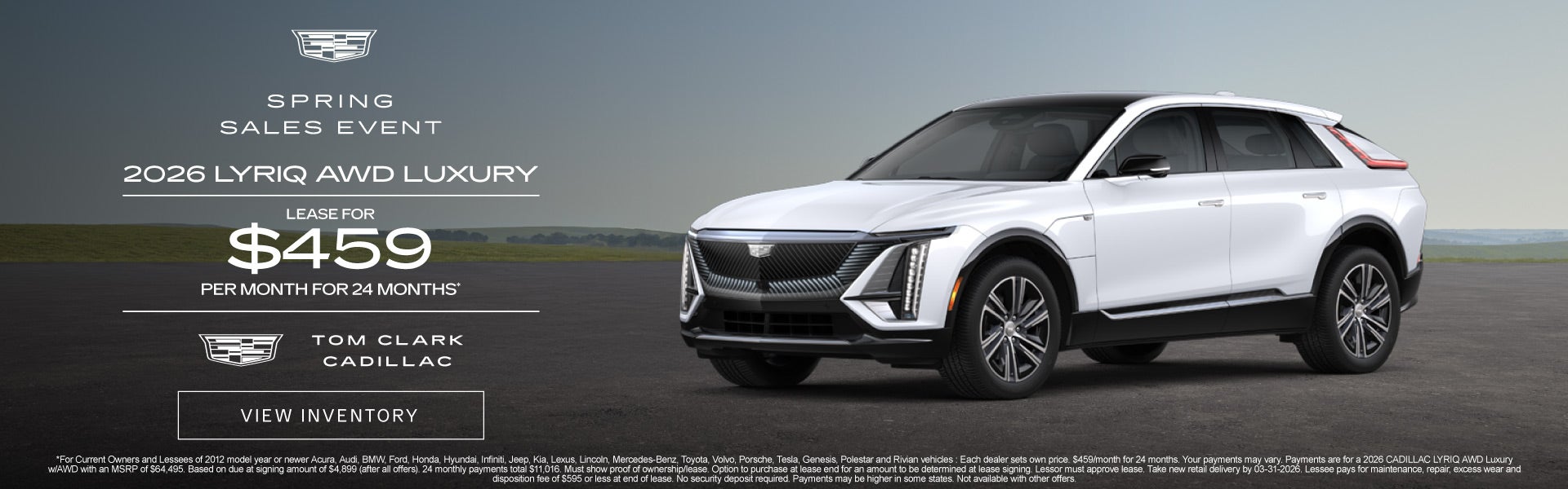 2026 LYRIQ AWD LUXURY	LEASE FOR $459 PER MONTH FOR 24 MONTHS