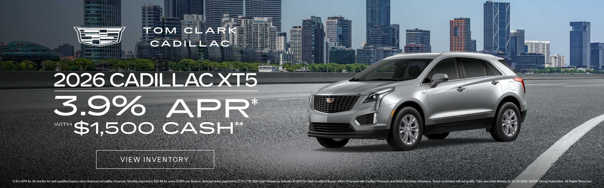 New 2026 Cadillac XT5 	3.9% APR* with $1,500 cash**