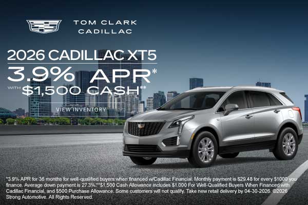 New 2026 Cadillac XT5 	3.9% APR* with $1,500 cash**