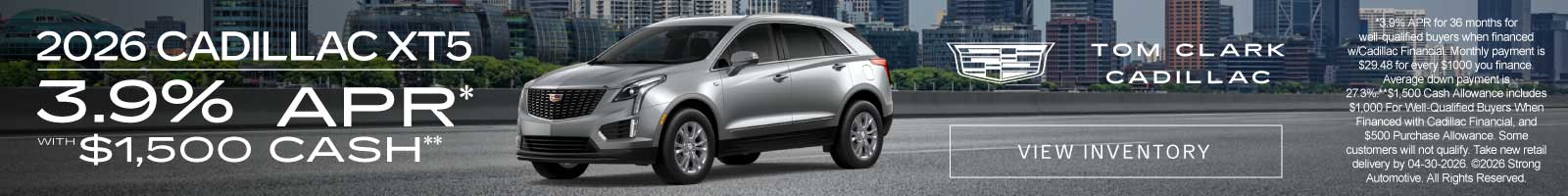 New 2026 Cadillac XT5 3.9% APR* with $1,500 cash** 