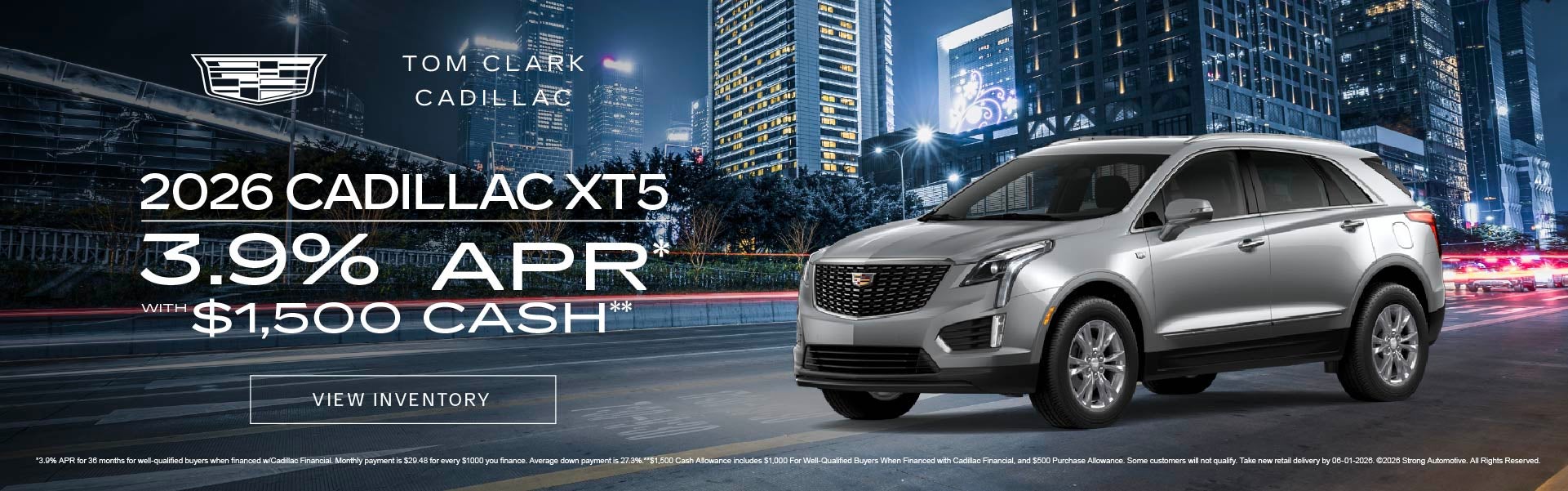 New 2026 Cadillac XT5 	3.9% APR* with $1,500 CASH ALLOWANCE*