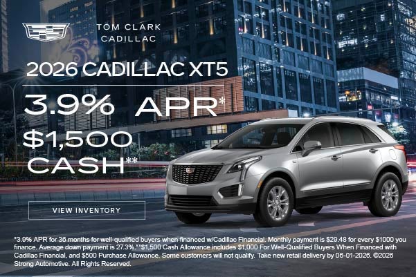 New 2026 Cadillac XT5 	3.9% APR* with $1,500 CASH ALLOWANCE*
